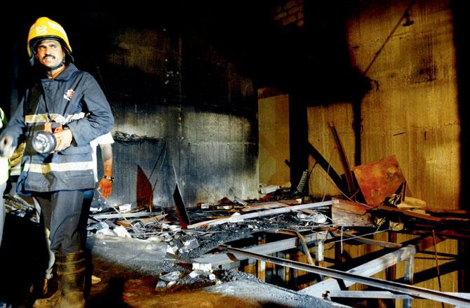 A fireman at the fire site in the under-construction building. File Pic