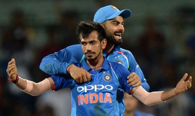 Indian cricketer Yuzvendra Chahal celebrates the wicket of Australian cricketer Glenn Maxwell during the first one day international cricket match in the India-Australia series at the M A Chidhambaram stadium in Chenna. Pic/AFP