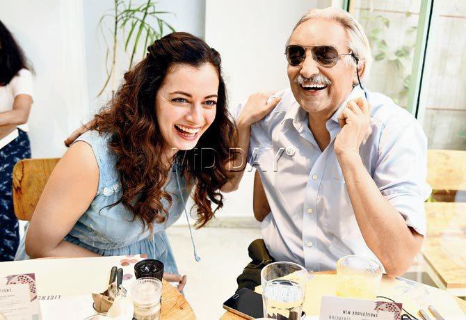 Bittu Sahgal and Dia Mirza enjoy a meal at Kitchen Garden by Suzette in Bandra. Pics/Shadab Khan