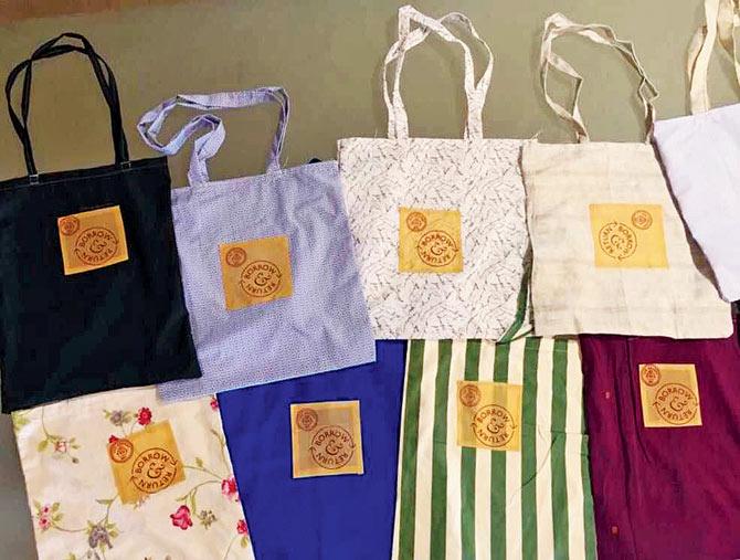 The cotton bags are stitched by tribal women in Palghar