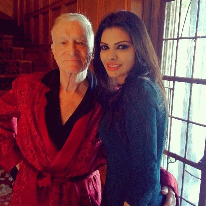 Sherlyn Chopra, who posed nude for Playboy, reacts to Hugh Hefner's death