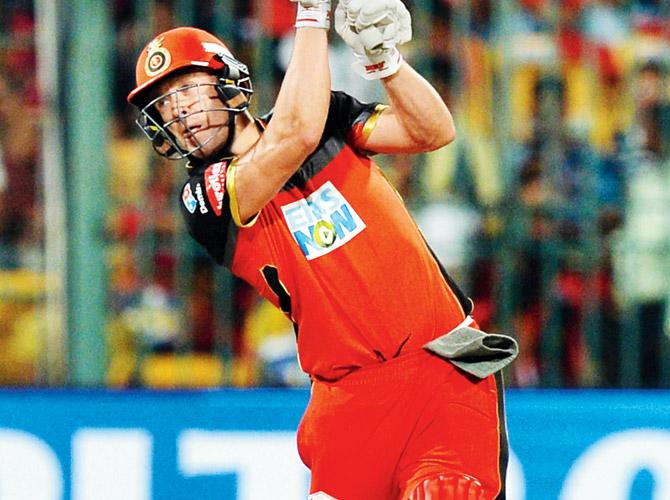 AB de Villiers during his unbeaten 90 v Delhi on Saturday. Pic/AFP