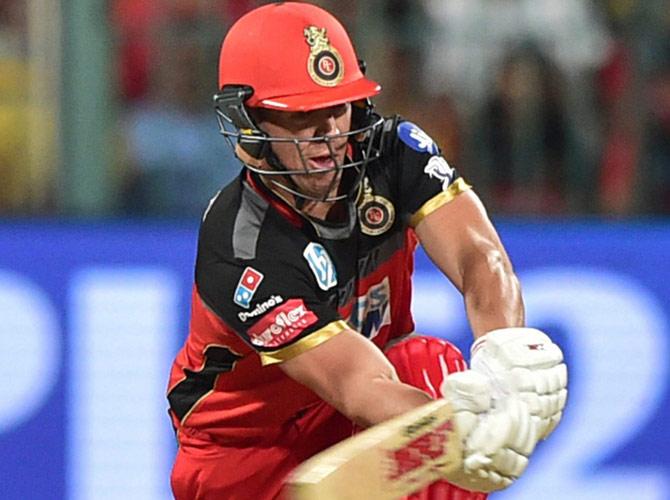Bangalore AB De Villiers plays a shot during the T20 2018 match against Delhi at Chinnaswamy Stadium in Bengaluru on Saturday. Pic/PTI