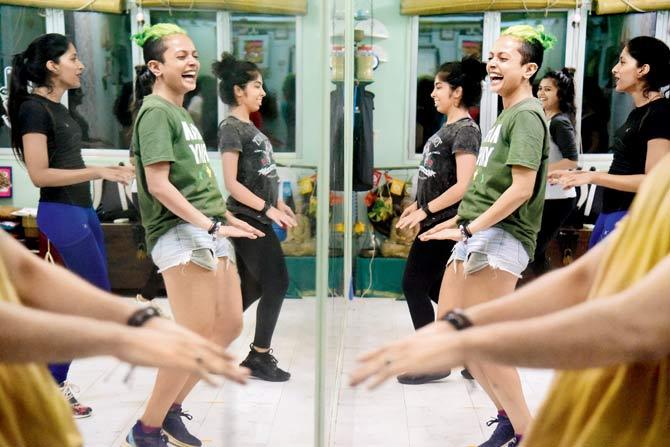 Sheriff bringing the moves at her Bandra class. Pics/Sameer Markande