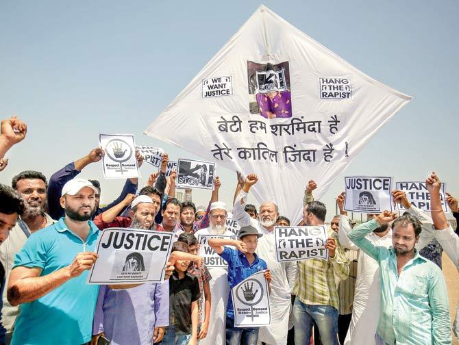 The ordinance follows outrage over rape and murder of an eight-year-old girl in Kathua in Jammu and Kashmir and similar crimes in other parts of the country. Pic/PTI