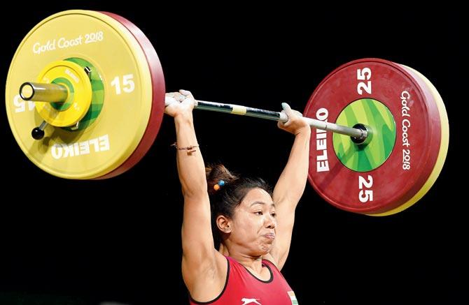 Indian weightlifter Saikhom Mirabai Chanu competes in the women