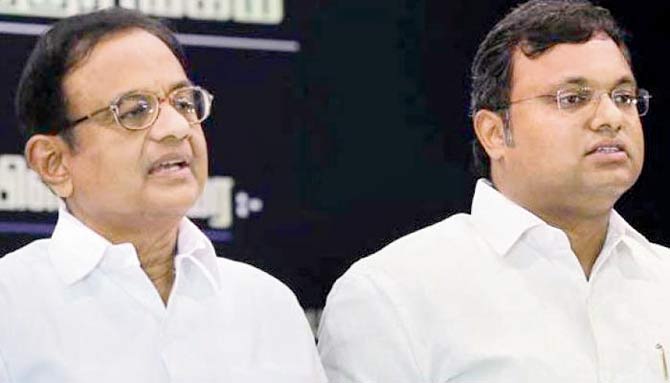 Former finance minister P Chidambaram and his son Karti