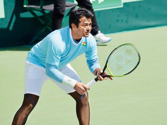India tennis ace Leander Paes during the Davis Cup tie against China in Tianjin on Saturday. Pic/Suvam Pal