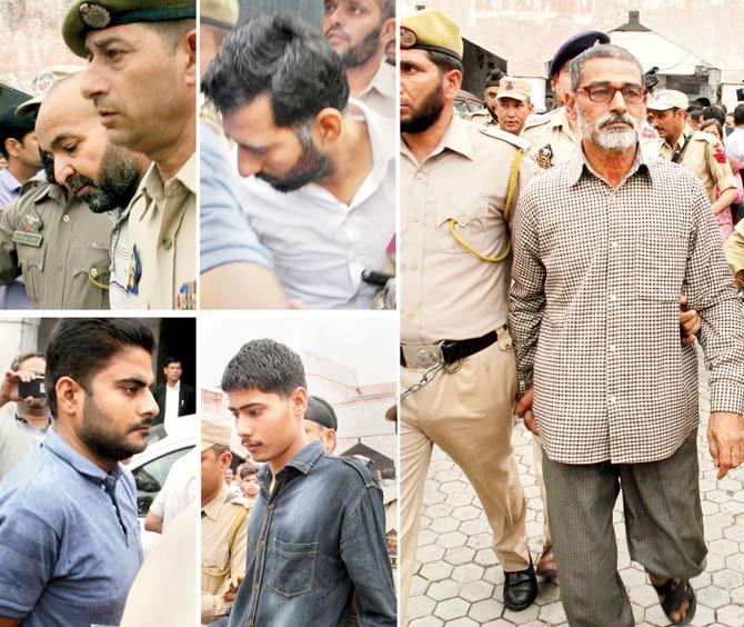 Prime accused Sanji Ram (R) and other accused of Kathua rape and murder case. Pic/PTI