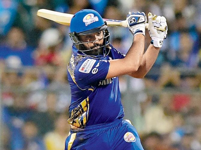 Mumbai skipper Rohit Sharma during his 94 against Bangalore at Wankhede yesterday. Pic/Suresh Karkera