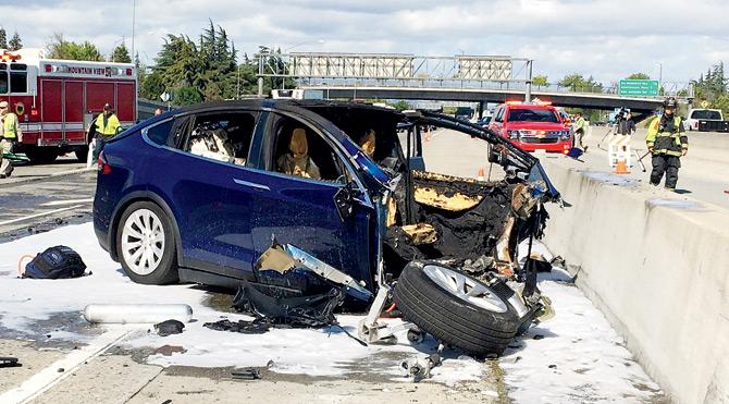The driver of the Tesla Model X died shortly after the crash. Pic/AP