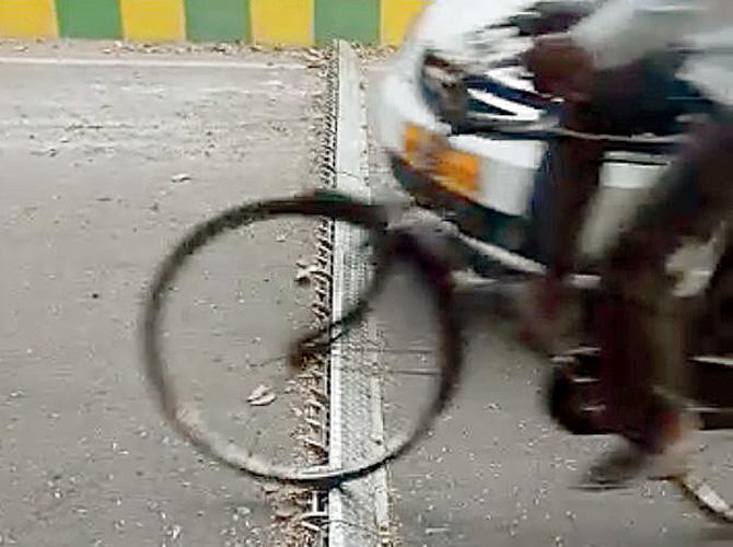 The tyre killers have been put on the road outside Amanora School in Pune
