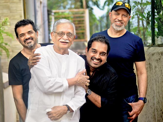 SEL pose with Gulzar on the sidelines of the chat with mid-day. Pic/Sameer Markande