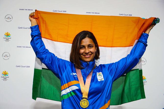 Heena Sidhu strikes a pose with the Indian tricolour