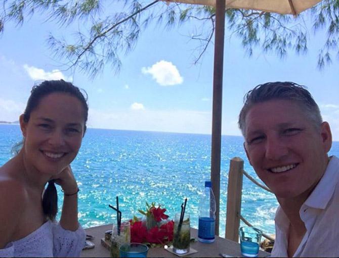 Bastian Schweinsteiger emjoying the sun, sand and ocean with his lady love, he captioned Had a great time on our vacation @anaivanovic