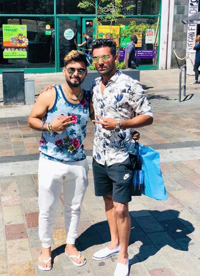 In January 2017 he was named in India's Twenty20 International squad for their series against England. He made his debut for India in the third T20I against England at the M. Chinnaswamy Stadium, Bangalore on 1 February 2017. Pant was the youngest player for India to debut in a T20I match at the age of 19 years 120 days before Washington Sundar broke the record by making his debut at the age of 18 years 80 days in 2017. In picture: Rishabh Pant with a friend