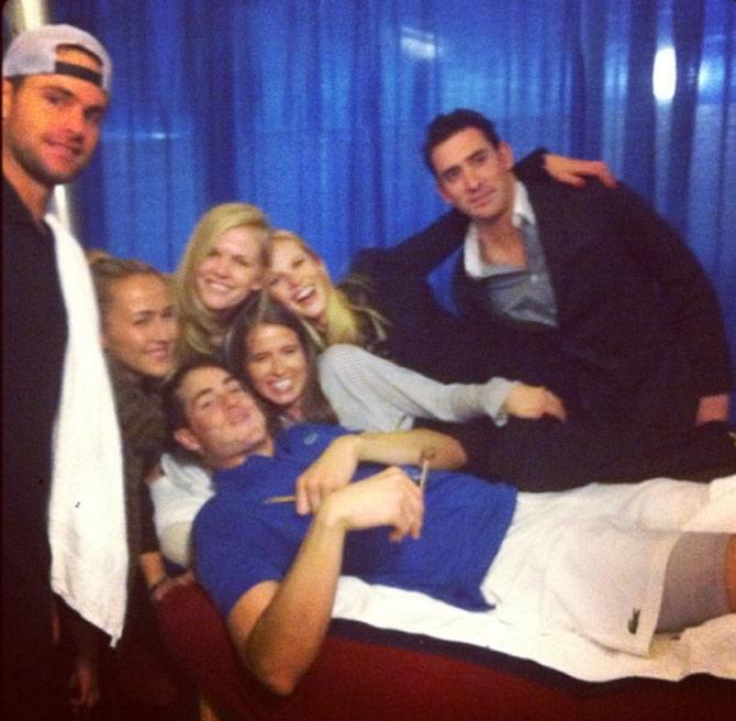 Brooklyn Decker posted this photo with some renowned tennis players and models, when she had gone to watch one of hubby Andy Roddick's matches on court, she wrote, 'I love our little tennis community. @madkool13 @annev_official @justingimelstob @johnrisner @mattharvey33 #andyroddick'