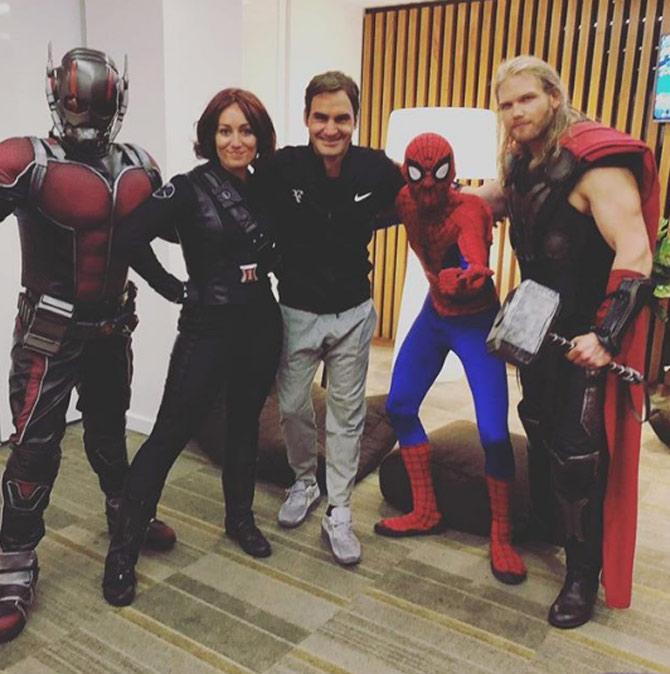 Roger Federer to join the Marvel series? If he is to join the series, what do you think he will be called? This picture has Roger Federer posing along with Marvel comic fans