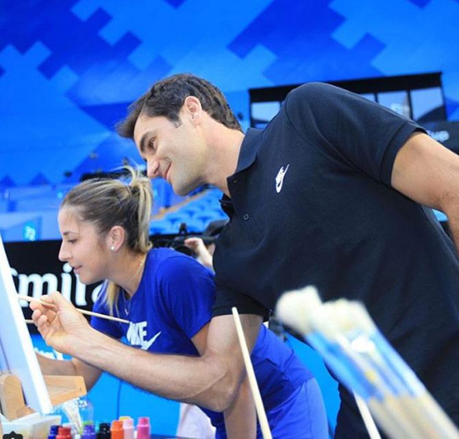 Roger Federer is not just talented with the tennis racket in hand, he can do magic with the paint brush too! He captioned, Building some team chemistry 