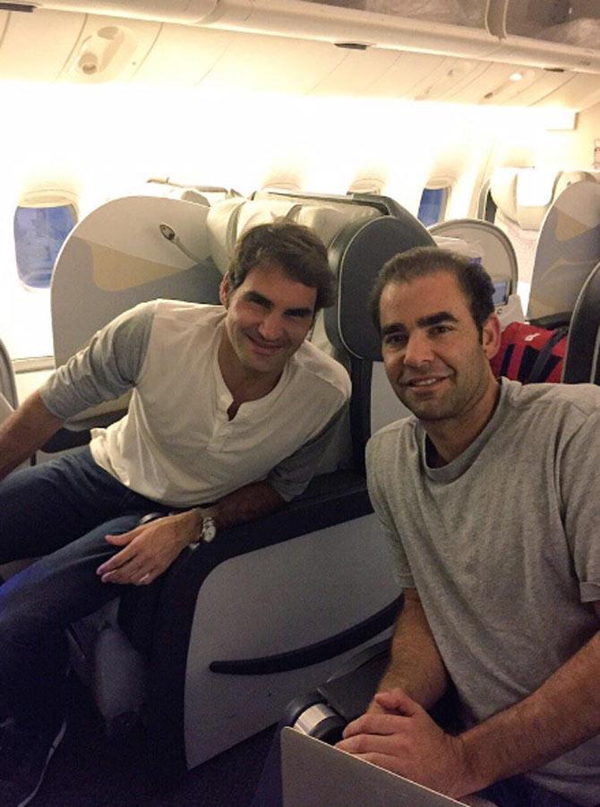 Two icons of tennis together in one picture, in Delhi! Roger Federer broke Pete Sampras' record of 14 grand slams for a player a while ago, and now stands at 20 grand slams