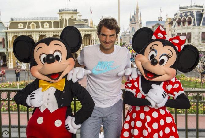 Roger Federer in a mouse trap! Mickey Mouse and Minnie Mouse with the Swiss tennis ace. He has received the tour Sportsmanship Award 13 times and been named the ATP Player of the Year and ITF World Champion five times. He has won the Laureus World Sportsman of the Year award a record five times, including four consecutive awards from 2005 to 2008 and the most recent one in 2018. He is also the only individual to have won the BBC Overseas Sports Personality of the Year award four times. 