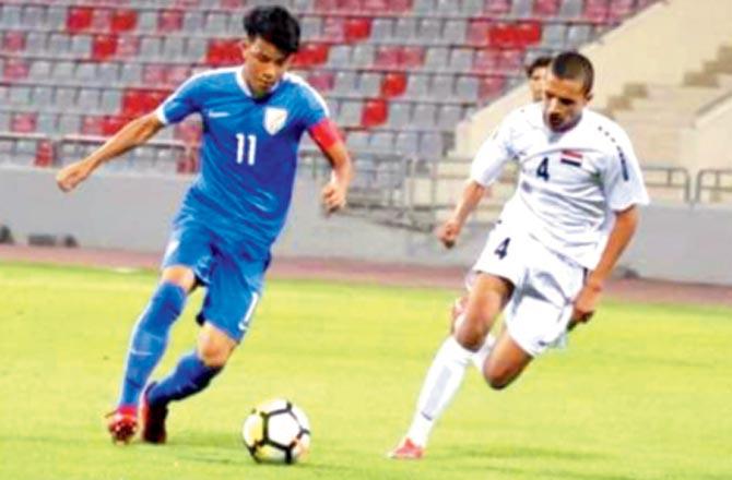 Action from the India v Iraq U-16 match in Amman, Jordan