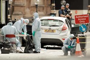 Car crashes into security barriers outside UK Parliament