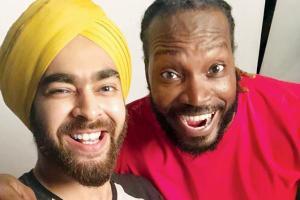 Manjot Singh shoots for a mobile ad with Chris Gayle at Madh island
