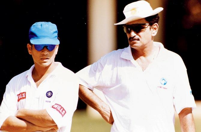 Sachin Tendulkar with the late India coach Ajit Wadekar in 1995