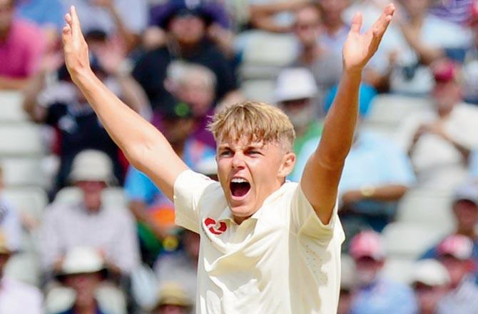 England pacer Sam Curran appeals on Day Two of the first Test yesterday. Pic/Bipin Patel