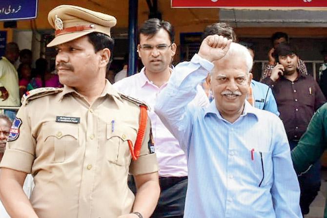 P Varavara Rao after a medical check-up following his apprehension in Hyderabad