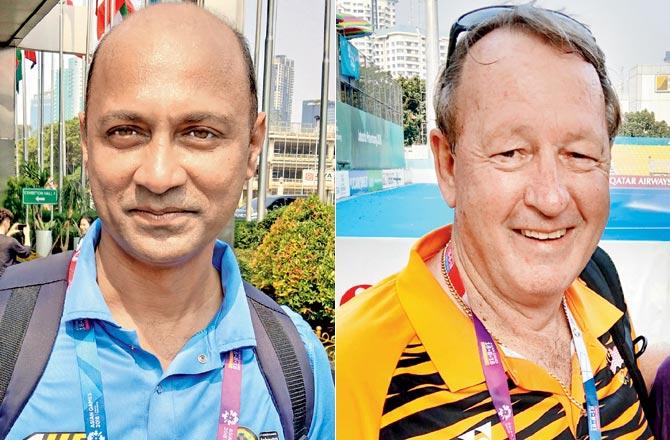 Umpire Javed Shaikh (left) and former India coach Terry Walsh at the GBK Sports Centre in Jakarta yesterday. Pic/Ashwin Ferro