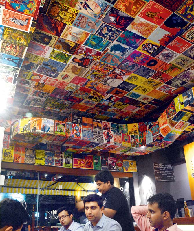 The ceiling with album art