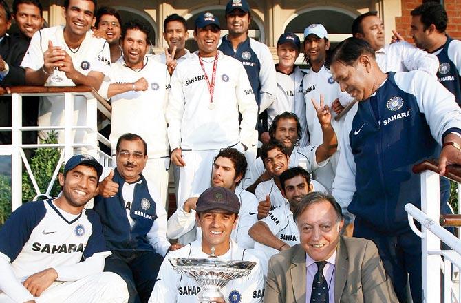 Then India skipper Rahul Dravid holds the Pataudi Trophy after series victory over England in 2007. 