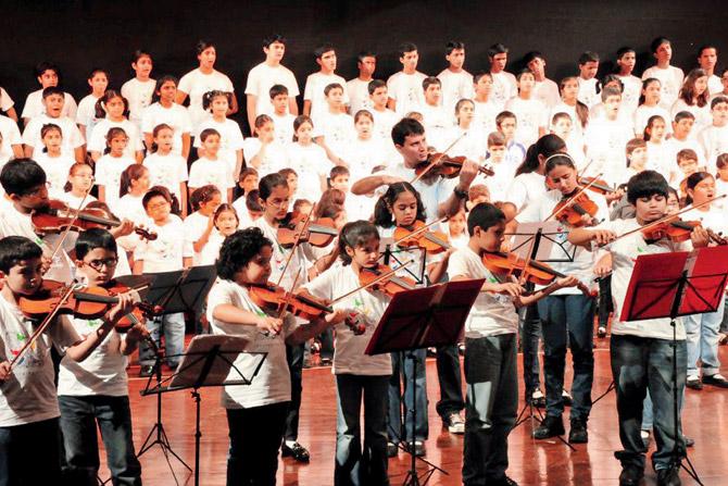 Students of the Mehli Mehta Music Foundation in performance