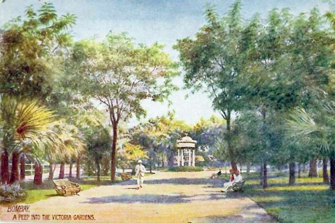 A peek into the Victoria gardens, Byculla by Raphael Tuck and Sons, 1905, incorporates a wide range of colours