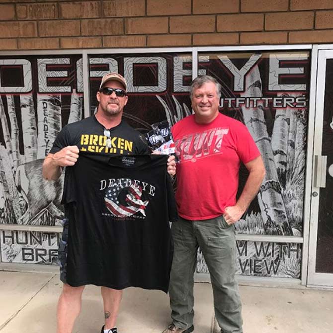 Stone Cold Steve Austin shared this picture and captioned, 'Running errands today. Stopped by to see @chrislaceyart and the crew at @deadeyeoutfitters. Then picked up my Mule Deer at @wildliferevolutions. Then hit the Nevada trails on my Mule. Good day.'