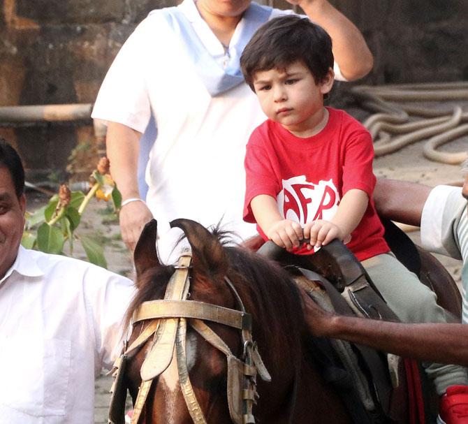 A new picture of Taimur with parents Saif and Kareena is breaking the internet! In the picture, Taimur is seen sitting on a horse, while Saifeena are also seen enjoying the ride but all eyes on their munchkin! Looks like post that Taimur took a liking to the horse riding.