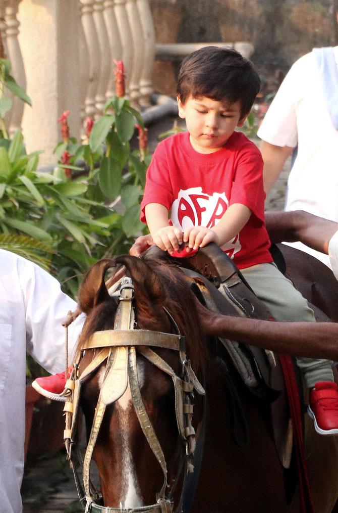 From spending their time by the beach, relaxing in the arms of nature and horse-riding, the Nawab family had a royal vacation. In picture: Taimur Ali Khan enjoys a horse ride in Bandra.