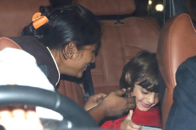 Shah Rukh Khan and Gauri Khan's son AbRam Khan was also one of the guests to attend Salman Khan's Christmas bash, held at his residence in Bandra, Mumbai. AbRam looked like cute in his red tee.