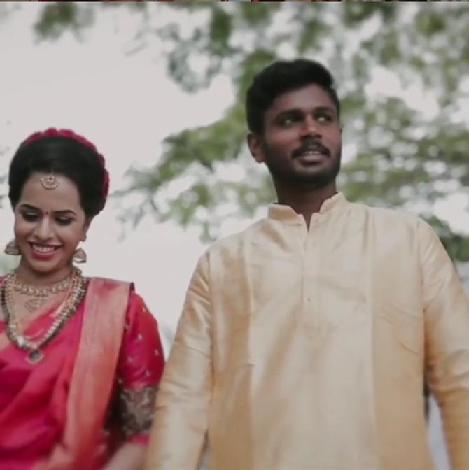 In picture: Sanju Samson and Charulatha caught in a candid moment on their wedding day