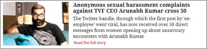 Anonymous Sexual Harassment Complaints Against TVF CEO Arunabh Kumar Cross 50