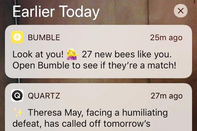 A Bumble notification