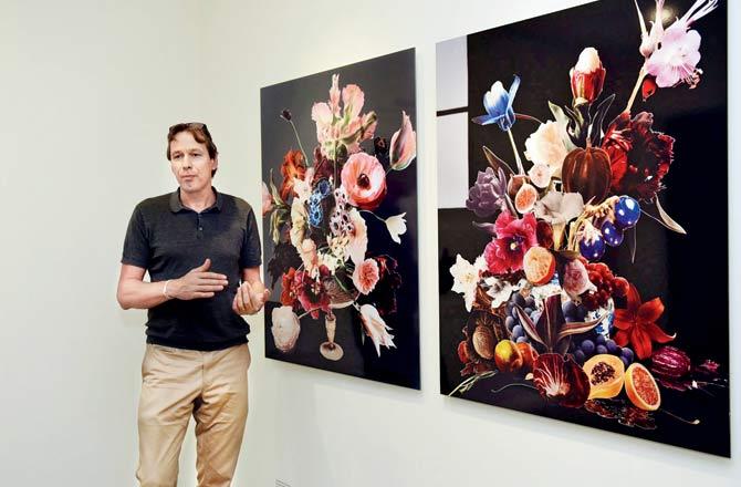 Curator Marcel Feil against the Bouquet series. Pic/Bipin Kokate