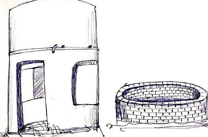 Drawing of the original condition of the Matunga Bio-Gas Works sketched in November 2018 by Dr Waman S. Bhatki, former Superintendent, Acworth Municipal Hospital for Leprosy (Courtesy Acworth Leprosy Museum)