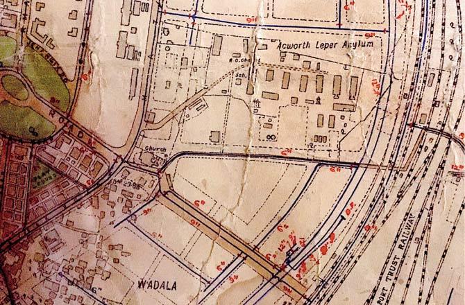 Acworth Leper Asylum, Wadala and Gowari Villages in the 1920s (Map from Hydraulic Engineer
