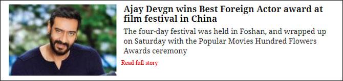 Ajay Devgn Wins Best Foreign Actor Award At Film Festival In China