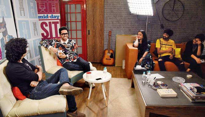 Ayushmann Khurrana in conversation with Mayank Shekhar at the latest edition of Sit With Hitlist, before a live audience, at the mid-day office. Pics/Nimesh Dave