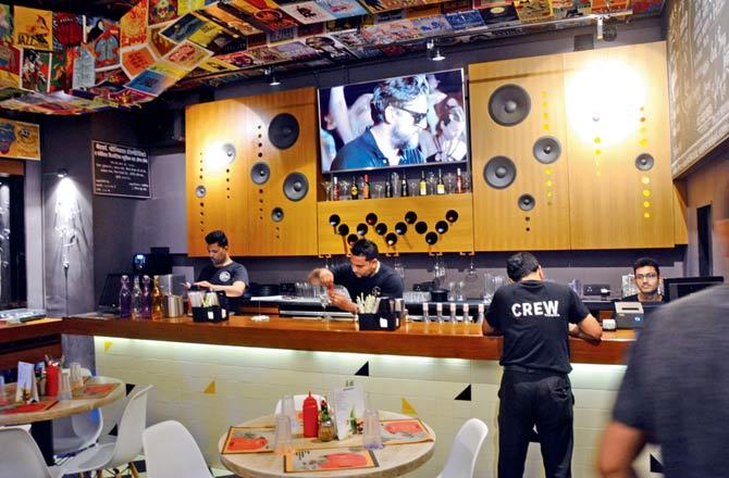 The bar area is shaped like giant speakers