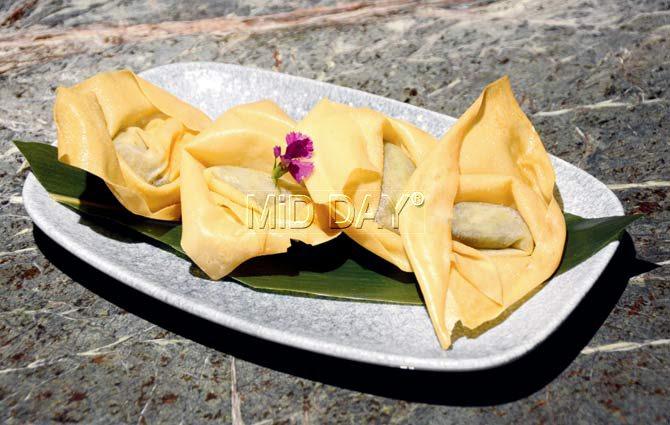 Crispy edamame black truffle wonton
